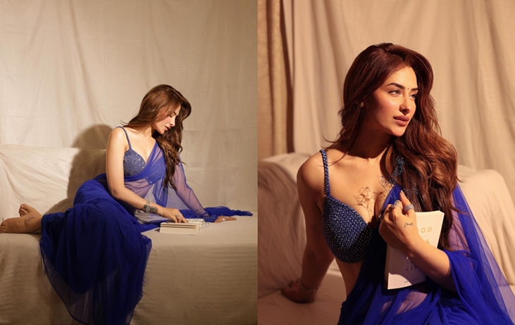 Mahira Sharma Blue Saree